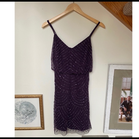 Adrianna Papell Purple Blouson Sequin Dress - Picture 3 of 4
